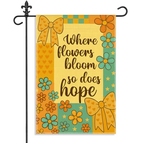Where Flowers Bloom So Does Hope Garden Flag, 12 x 18 Inch Double Sided Spring Floral Outdoor Flag, Inspirational Farmhouse Yard Decor, Encouragement Gifts for Women Mom Grandma Garden Lover - color: Yellow