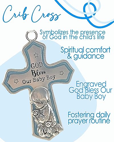 elskandi Crib Cross God Bless This Baby Boy Wall Art for Nursery