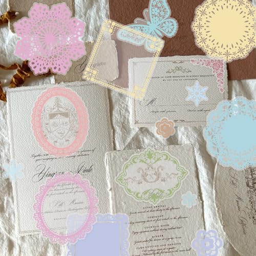 130 Pcs Lace Scrapbook Stickers - Colorful Butterfly & Feather Embellishments for Journaling, Wedding Albums, DIY Crafts, Scrapbooking Supplies & Bullet Journal Decor - color: Colorful Lace Stickers