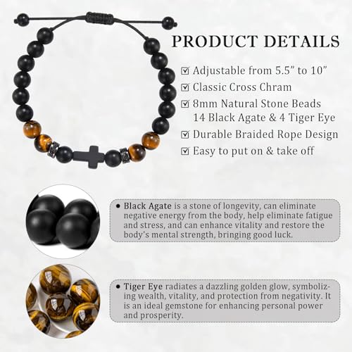 Cross Bracelet Gifts for Men Boys, Cross Beads Bracelet Christian Christmas Easter Basket Stuffers Baptism Jewelry Gifts for Man Him Son Grandson Nephew Brother Godfather Godson - style: Godson