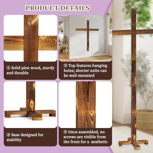 GOSR 71" Extra Large Wood Standing Cross, Wooden Wedding Arch Style