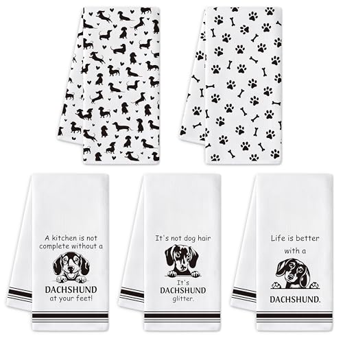 R HORSE Dachshund Kitchen Dish Towel - 5Pcs Cute Dachshund Cleaning Dishcloth Puppy Dog Absorbent Bar Quick Dry Hand Towel Tea Towels for Dog Mom & Dad Housewarming Bathroom Kitchen Home Decors - color: Dachshund