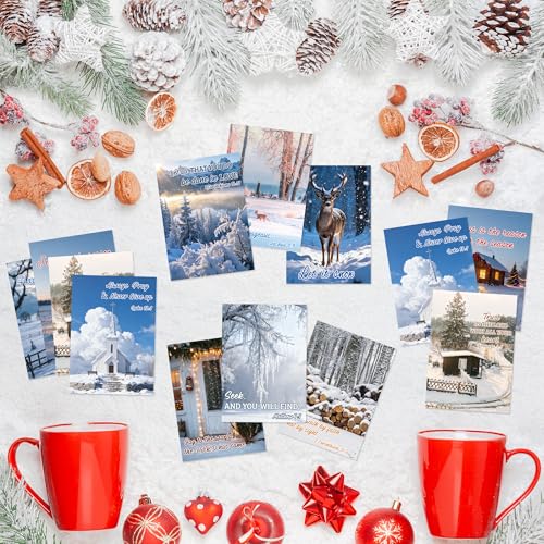 BeYumi Winter Religious Prayer Cards - 200Pcs Winter Christmas Pocket Wallet Cards Bulk with Bible Verses Inspirational Words Faith Greeting Cards for Gifts Party Sunday School Church Holiday Decor - style: Winter