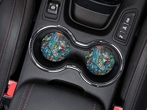 , Green Nebula Marble Design Absorbent ROUND Fabric Felt Neoprene Car Coasters for Drinks, 2pcs Set - color: Green Nebula Marble