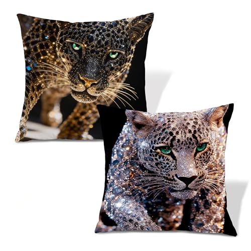 Luxury Glitter Leopard Throw Pillow Covers 18x18, Cheetah Room Decor, Glam Glitter Funky Maximalist Cheetah Decorative Pillow Covers for Girls Bedroom Dorm Apartment, Set of 2 - color: Colour -O