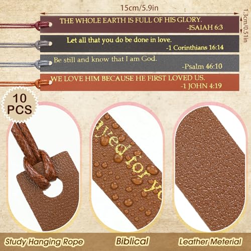 10 Pcs Christian Bookmarks for Women Leather Bookmarks, Dark Color - color: Dark Color