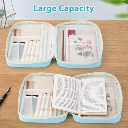 GERMUN Bible Cover with Durable Handle, Carrying Book Case Church Bag Bible, Protective with Zippered Pocket, Bible Accessories Supplies, Book Protector for Book Lovers, WhiteBlue - color: White&Blue