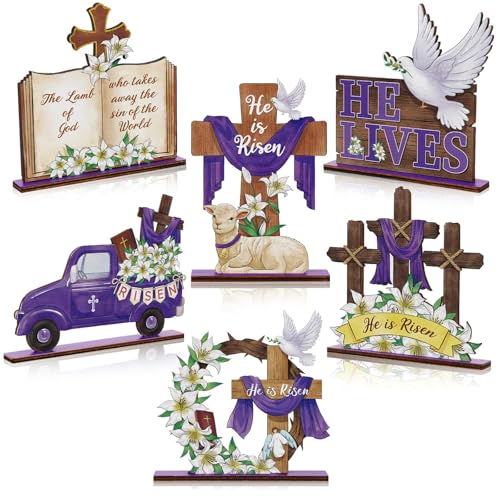 Jansun 6 Pcs He Is Risen Religious Easter Decorations