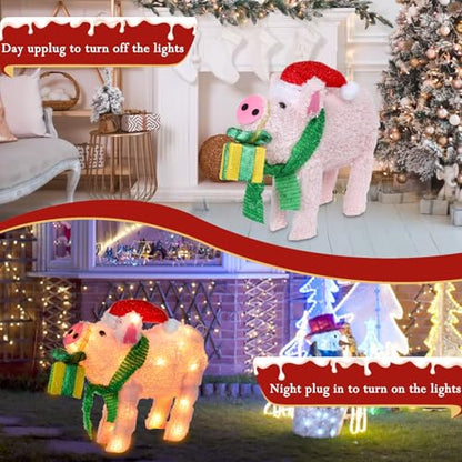15" Lighted Christmas Pig, 3D Pre‑Lit Indoor Outdoor Decor - size: 34''*15.7''