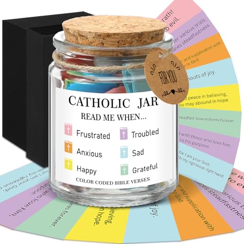 Lunmon Catholic Bible Verse Jar, Color Coded Bible Verse Cards for Women - style: Catholic