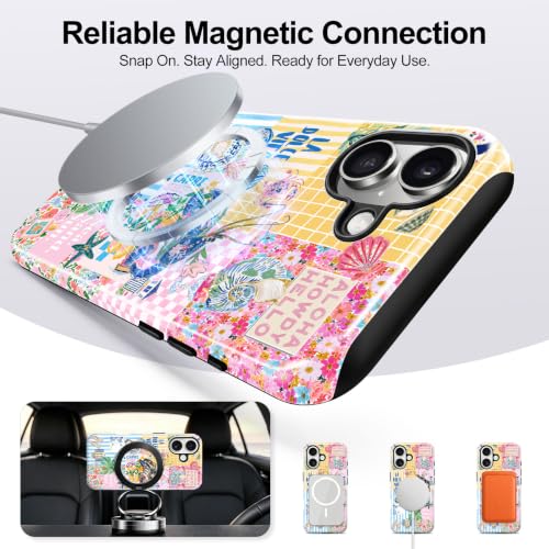 for iPhone 16 Case, Cute Summer Magnetic Phone Case - color: Coastal Blue Yellow, size: iPhone 16