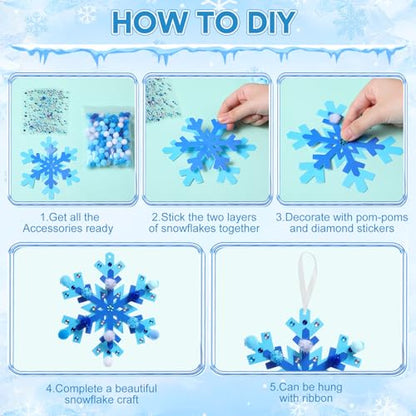Funrous 48 Sets Snowflake Crafts Kit Winter Paper Crafts Hanging Ornaments - style: Snowflake