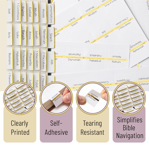 Mr. Pen- Laminated Bible Tabs, 75 pcs, Easy-to-Read & Apply - color: White With Gold Edge