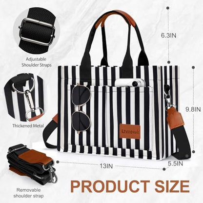 LHMTQVK Canvas Tote Bag for Women, Work & Bible Study Handbag - color: Black / White