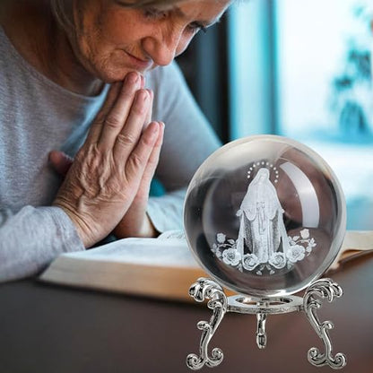 Virgin Mary Crystal Ball 2.3in 3D Laser Engraved Religious Gift Statue - style: Virgin Mary-1