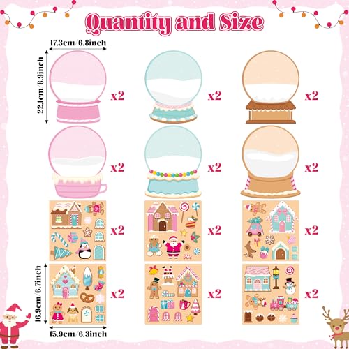 CY2SIDE Christmas Snow Globe House Stickers - 12 Set Christmas Pink Gingerbread Candy House Scene Stickers for School Reward, DIY Crystal Ball Sticker Xmas Winter Party Supplies - style: Christmas crystal ball