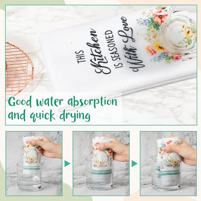 5Pcs Funny Country Kitchen Dish Towel Set, Absorbent Floral Kitchen Dish Tea Towels Quick Dry Cloth, Cute House Bath Bar Hand Dishcloths Decorative Christmas Birthday Gift for Mom Women Friend