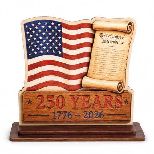 KATINAT 250 Anniversary USA Merchandise, USA 250th Anniversary Wooden Plaque Desk Sign with USA Flag, Patriotic Decorations, 4th of July Decorations, 1776-2026 Decor - color: KAT- K- USA - Plaque 3