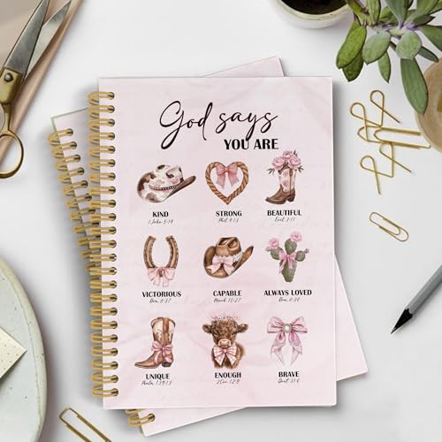 YLZlhb Pink Western Christian Spiral Notebook Journal, Cowgirl Gifts Notebooks for Note Taking, Christian Gifts for Women, God Says You Are Bible Verse Hardcover Spiral Journal 5.5x8.3 Inches - color: you are