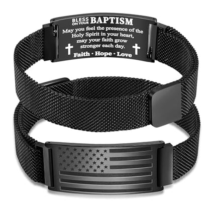 DuoDiner Cross Bracelet for Men Gifts Christian Confirmation Baptism Gifts - color: Black, size: Flag-Baptism
