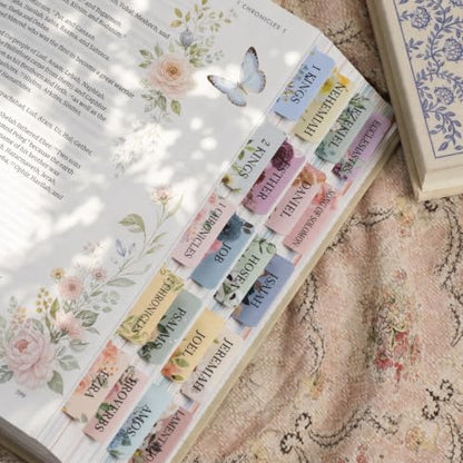 UPAFEXXI-Laminated Bible Tabs with Book Summaries(Floral) - color: Summaries Flowers2