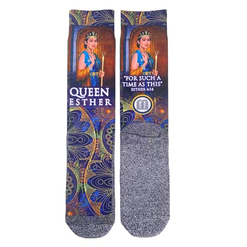 Bible Verse Socks for Men, Christian Scripture Crew Socks, Faith Gift - color: Esther