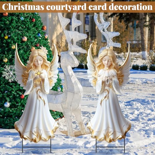 Moxweyeni 2 Pcs Christmas Yard Sign Outdoor Metal Angel Stakes Decoration - style: Star and Candle Angels