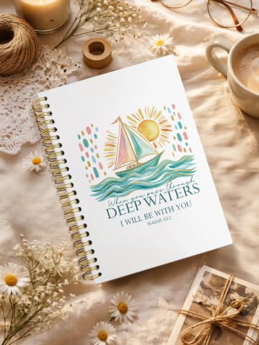 ISANOU Inspirational Christian Bible Journal Notebook for Women Teen Girls - color: isaiah 43:2 sailboat
