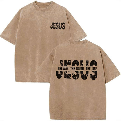 Eatbook Christian Shirts for Men Women Jesus Faith Oversized Acid Wash Tops - color: Apricot Jesus, size: X-Large