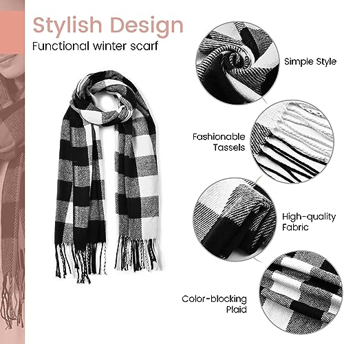 Clothirily Womens Winter Scarf, Oversized Long Blanket Plaid Shawl Wrap - color: Black White Plaid