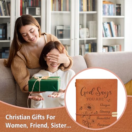 Christian Gifts for Women - Leather Bible Journal Notebook, Religious Birthday Gifts for Friend, Her, Sister, Friend, Daughter, Prayer Jesus Journal for Women, Christian Engraved Refillable Notebook