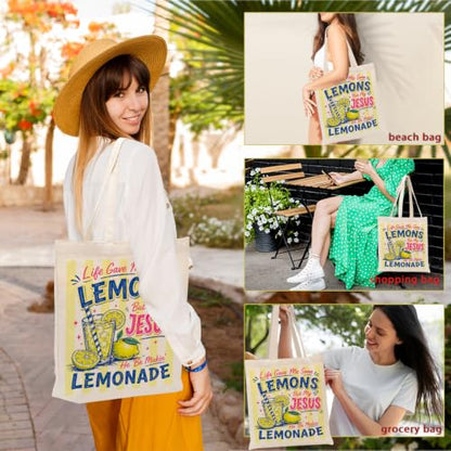 Faith Canvas Tote Bag, Christian Gifts for Women Mama Sister Inspirational Bible Verse Birthday Christmas - color: Lemons 912