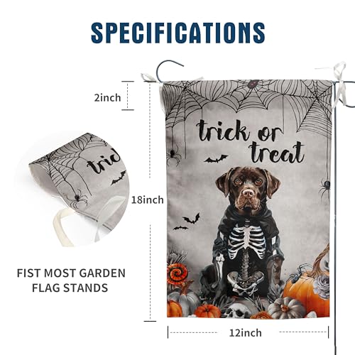 Halloween Chocolate Lab Garden Flag Trick or Treat Yard Flag Ghost Labrador Dog Garden Flags for Outside 12x18 Double Sided Mini Skeleton Halloween Decor Outdoor Lawn Welcome Flag - color: halloweenchocolate
