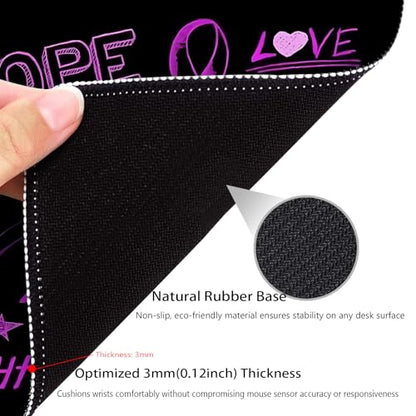 Breast Cancer Awareness Hope Love Fight Mouse Pad, Black Purple Desk Mat - color: Black Purple