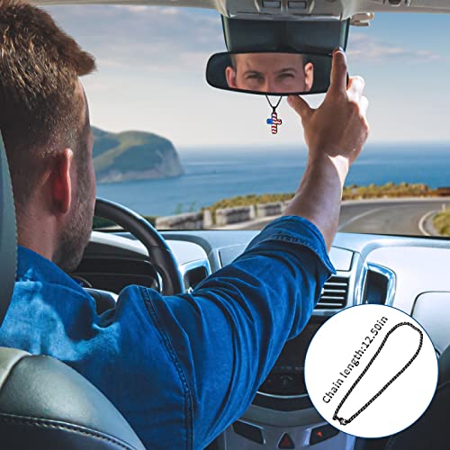 American Flag Cross for Car Rearview Mirror Hanging Accessories God Bless America Charm Pendant Car Decor Christian Patriotic Ornament Religious Cross Necklace Men Women (Black)
