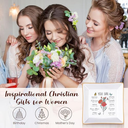 Birthday Gifts for Women, Carnation Scripture Jewelry Dish, Christian Gift - style: Carnation: Love, Fascination, Distinction(January Birth Flower)