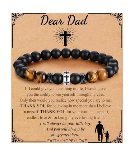 QWNHONEY Cross Bracelet for Men Son Brother Boyfriend Father Dad Husband Father's Day Birthday Christian Religious Faith Graduation Anniversary Christmas Jewelry Gift for Man - style: To Dad-from Son