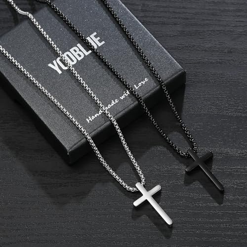 2 Pcs/3 Pcs Cross Necklace for Men, Silver Black Gold Cross Chain Stainless Steel Cross Pendant Jewelry Christian Religious Gifts for Boys Men 16-30 Inches - size: 16in, style: 2Pcs(silver+black) 1.2 "* 0.7'' pendant
