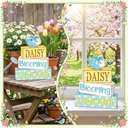 Britimes Tiered Tray Decor Set, 4 Pack, Wooden Table Sign, Daisy Spring - color: Spring Daisy