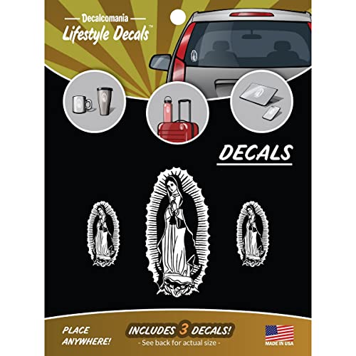Our Lady of Guadalupe Stickers for Car Truck Tablet Tumbler - Set of 3 White Catholic Decal Sticker 3" and 6" Virgin Mary Sticker - Catholic Car Accessory - style: Lady of Guadalupe