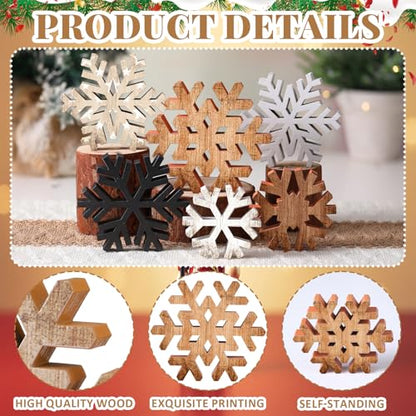 Yuntau 6 Pcs Christmas Table Decoration Wood Table Centerpiece, Snowflake - style: Snowflake