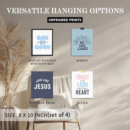 ZNGFON Trendy Christian Wall Art Prints Set of 4, God is good all the time Bible Verse Posters Room Wall Decor，Jesus Scripture Pictures Trendy Preppy Christian Prints，Teen Girls Gifts,8x10 Unframed - color: Christian 11