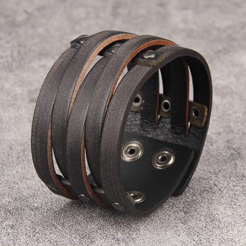 GelConnie Punk Leather Cuff Bracelet Adjustable Straps Wrap Bracelets Arm Armor Cuff Gothic Leather Wristbands for Men, Women - color: MLPB097-Brown