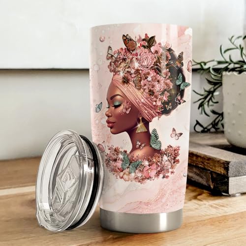 Black Woman Tumbler 20oz Stainless Steel Insulated Coffee Travel Mug Cup for Women Girls Gifts for Birthday Christmas - color: Black Woman 1