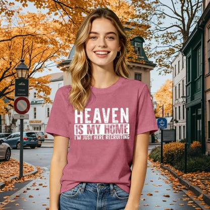 Christian Shirts for Women Bible Verse Faith Heaven is My Home Tee - color: Pink, size: XX-Large