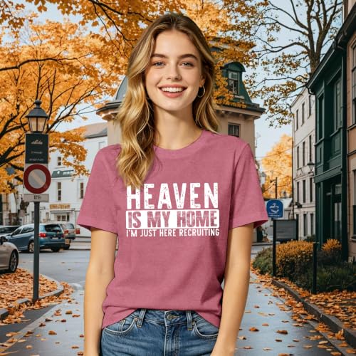 Christian Shirts for Women Bible Verse Faith Heaven is My Home Tee - color: Pink, size: XX-Large