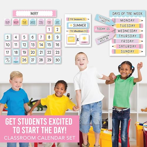 Classroom Calendar Set Bulletin Board Decorations, 98pc School Calendar Set - color: Pastel