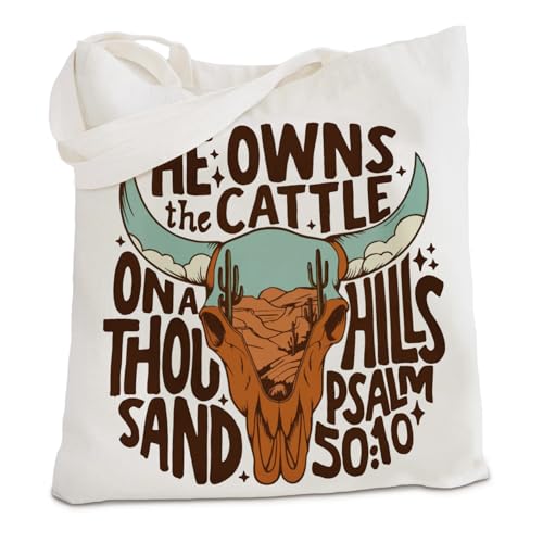 kunlisa Christian Tote Bag for Women, Christian Gifts for Women Faith Canvas Tote Bag - color: Cowboy Retro Skeleton Bible