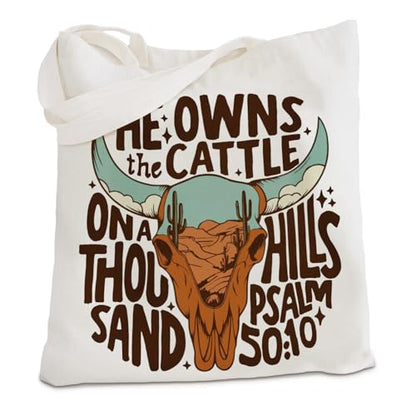 kunlisa Christian Tote Bag for Women, Christian Gifts for Women Faith Canvas Tote Bag - color: Cowboy Retro Skeleton Bible