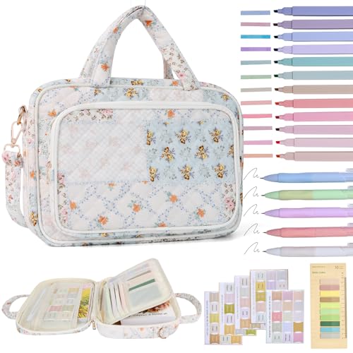 Bible Cover Case for Women Bible Study Supplies Christian Gifts for Women Church Camp Essentials Christian Bible Journaling Kit Quilted Large Bible Cover with Durable Handle (Spliced Flower, Large) - color: Spliced Flower